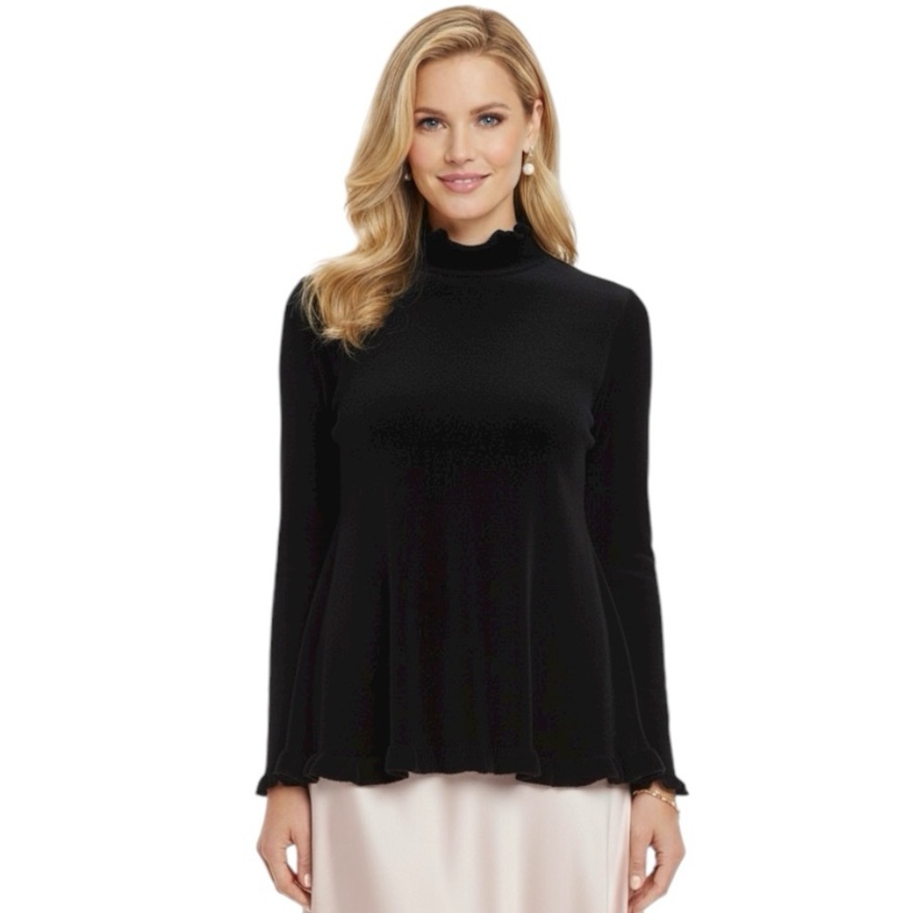Rino Rossi Vintage Chenille Knit Ruffle Sweater Cowl Neck Soft Preppy Black S